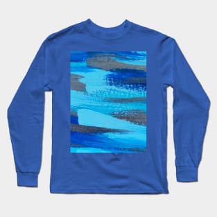 Blue and Silver Paint Strokes Long Sleeve T-Shirt